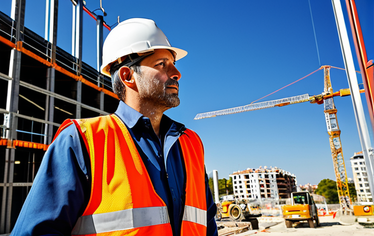 Civil Engineer Inspecting a Construction Site**
"A civil engineer wearing a hard hat and safety vest, fully clothed in appropriate attire, inspecting steel framework on a construction site in Madrid, Spain. Background: Construction workers, cranes, and other equipment. Sunny day. perfect anatomy, natural proportions, professional, safe for work, appropriate content, realistic, high resolution, detailed, clear focus, modest."
**