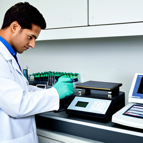 Laboratory Equipment Calibration**

Prompt: A meticulously organized laboratory bench featuring various testing instruments. A technician is calibrating a digital scale using certified calibration weights. Focus on detail: clean workspace, well-lit, calibrated equipment, technician wearing appropriate lab coat. Safe for work. Appropriate content. Fully clothed. Professional. Perfect anatomy, correct proportions, natural pose, high quality, professional photography.

**