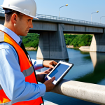 건설재료시험기사와 관련된 최신 기법 - "A civil engineer in appropriate attire inspecting a concrete bridge with ultrasound equipment, look...