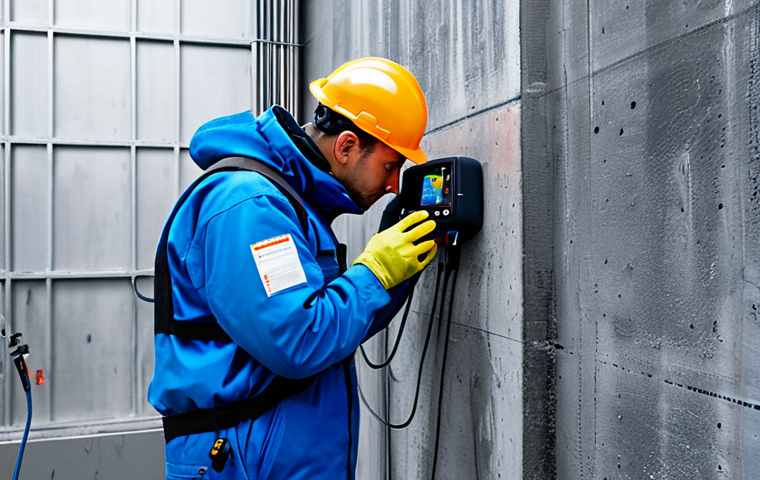 건설재료시험기사와 관련된 최신 기법 - "A civil engineer in appropriate attire inspecting a concrete bridge with ultrasound equipment, look...