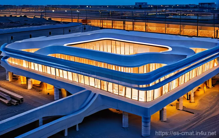 건설재료시험기사와 환경 보호 기술 - A breathtaking, modern architectural building in a vibrant Latin American urban landscape, prominent...