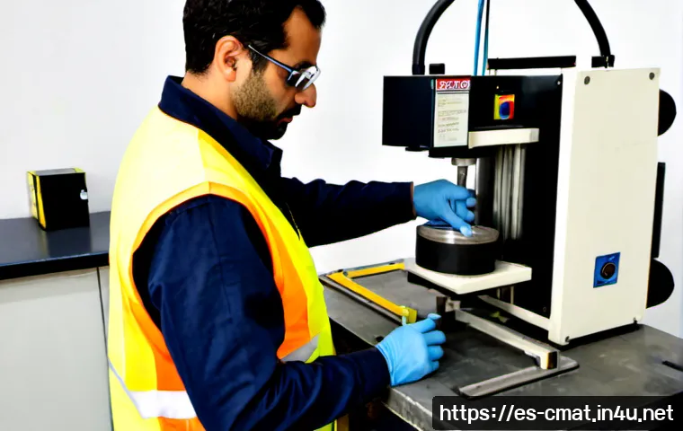 Home 17 건설재료시험기사 실무에서 중요한 기술 - Photorealistic civil engineering materials laboratory in Spain, a technician wearing safety glasses ...
